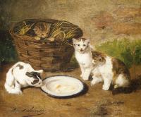 Neuville, Alfred Arthur Brunel de - Kittens by a Bowl of Milk